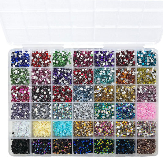 10000Pcs Nail Art Rhinestones, BetterJonny 42 Colors 4mm Round Nail Flatback Rainbow Gems Set AB Glitter Flat-Bottomed Rhinestone for Crafts Decoration and Jewelry Making