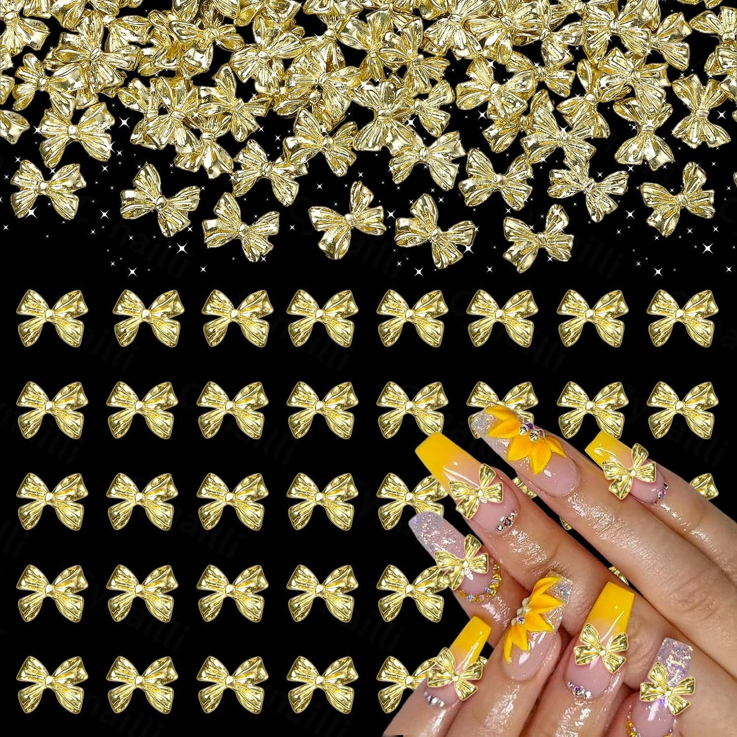 80 Pcs Metal Gold Nail Charm Bows, 3D Shiny Bow Nail Gems Charms, Cute Alloy Bowknot Y2K Nail Jewelry Charms for Nail Art Decor DIY Accessories Crafts