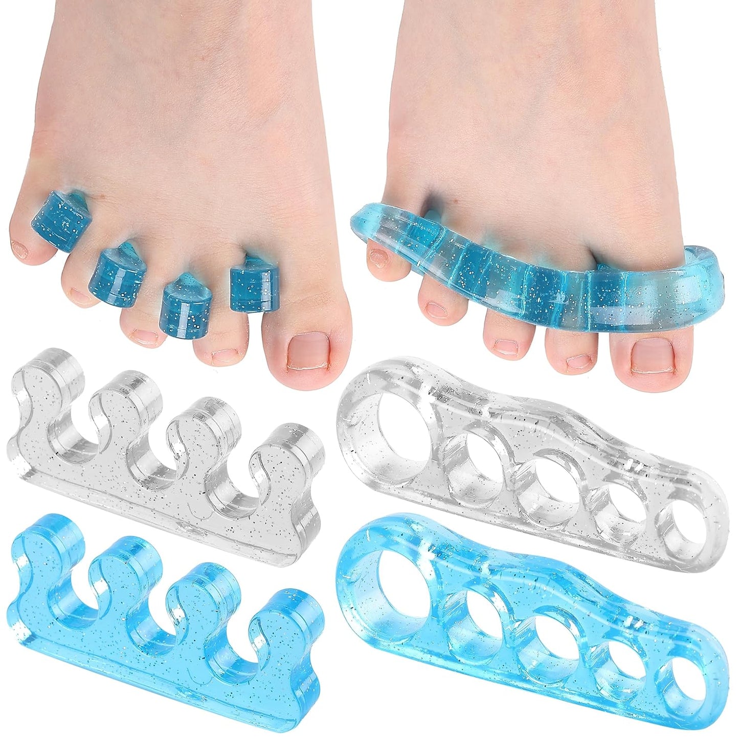 Dr. JK- ToePal Gel Toe Separator, 4 Pairs, Toe Spacers, Bunion Corrector, Blue & Clear, Christmas Gifts
