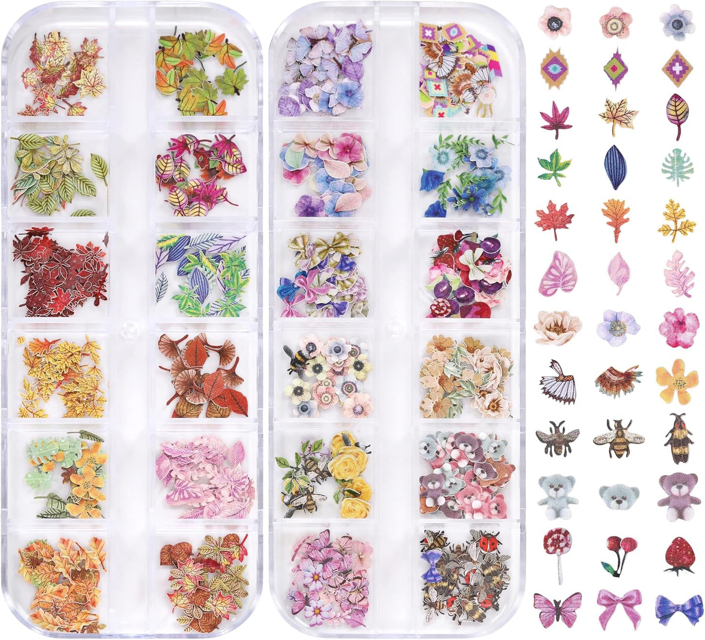 600Pcs 3D Mixed Colorful Flower Nail Art Charms Sequins Decals Colorful Mixed Leaves Daisy Design Slice Nail Flowers Ultra Wood Pulp Flakes Sequins 3