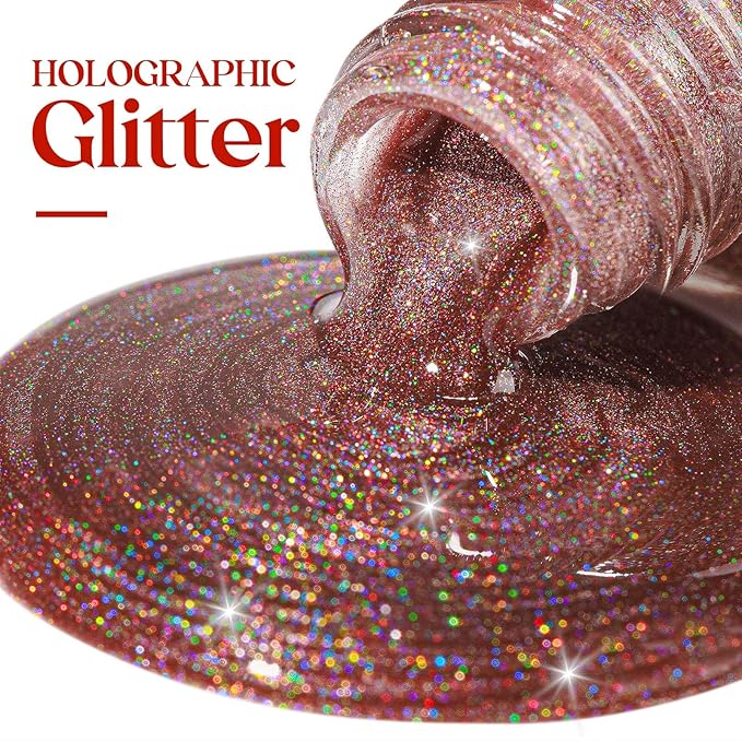 MIZHSE Holographic Nail Polish, Brown Glitter Nail Polish Air Dry Fast, 15 ml Fall Color High Glossy Shimmery Nail Pigment Oil-based Laser Iridescent Chrome Nail Art Salon Manicure Home
