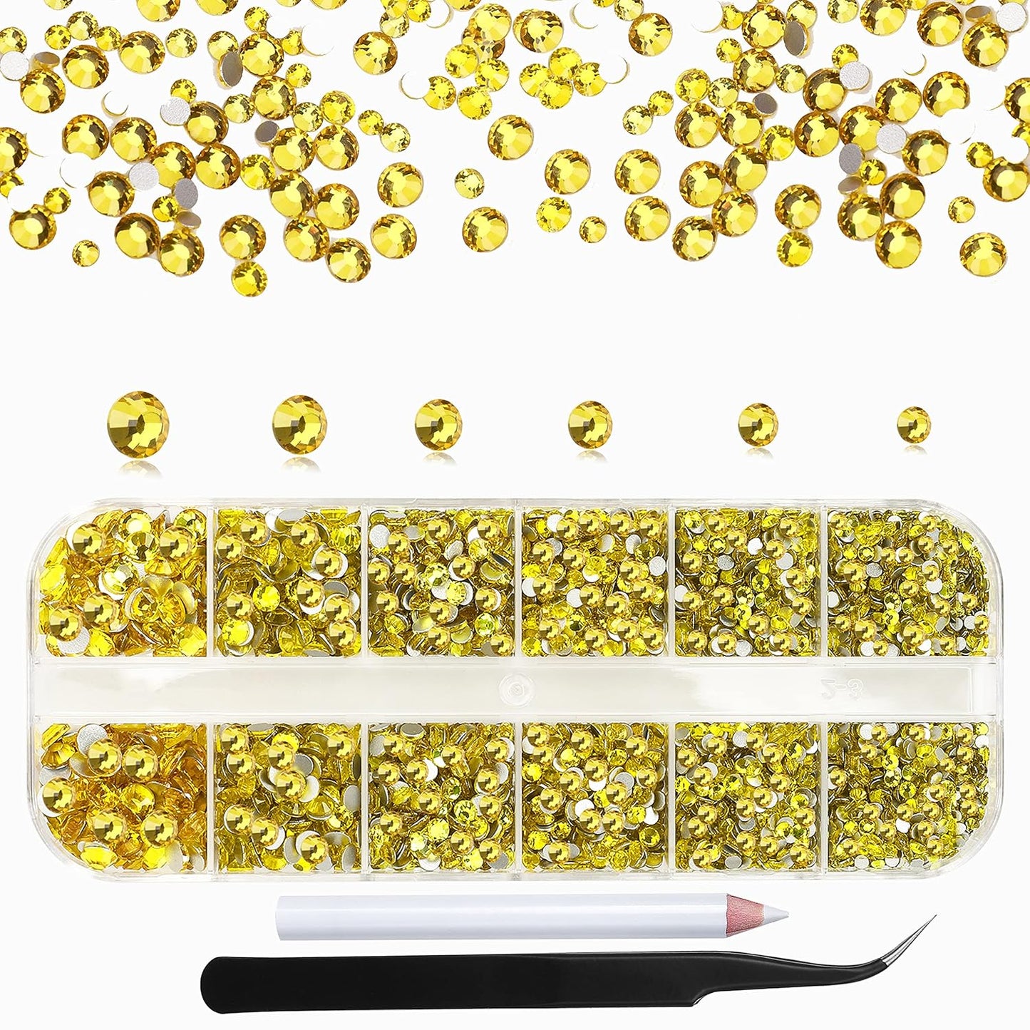 2400Pcs Lemon Yellow Flatback Rhinestones for Crafts,Nail Gems Glass Flatback Rhinestones Gemstones Glass Diamonds Stones Bling Rhinestone with Tweezers and Picking Pen