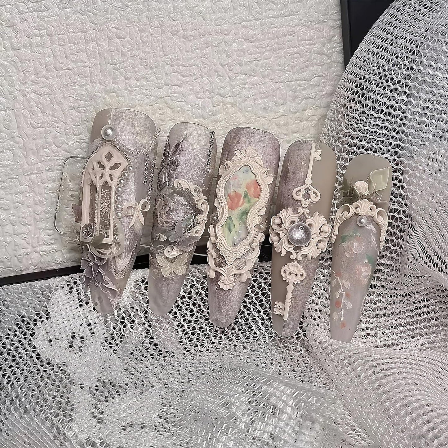 Nail Art Molds Kit - Cathedral Window & Patterned Key Designs DIY Gemstone Resin Embossed Nails Personalized Handmade Manicure Tools