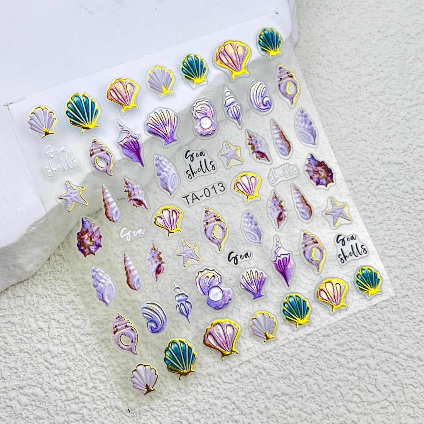 2 Sheets Summer Nail Art Stickers 5D Embossed Beach Shell Starfish Cute Dolphin Mermaid Pearl Jellyfish Designs Self Adhesive Nails Supplies Blue Summer Sea Theme Manicure Decorations for Women