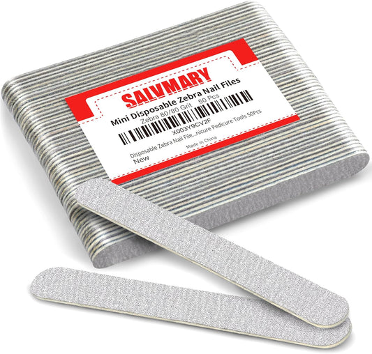 Disposable Zebra Nail Files 80/80 Grit 5 Inch Double Sided Emery Boards for Acrylic Nails Toenails Professional Manicure Pedicure Tools 50Pcs