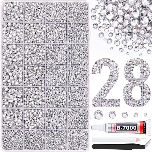 30000Pcs Resin Rhinestones for Bedazzling with B7000 Jewelry Glue, Clear Flatback Gems Rhinestones for Crafting, Clothing Tumblers Mugs Shoes Fabric Decor Nail Art
