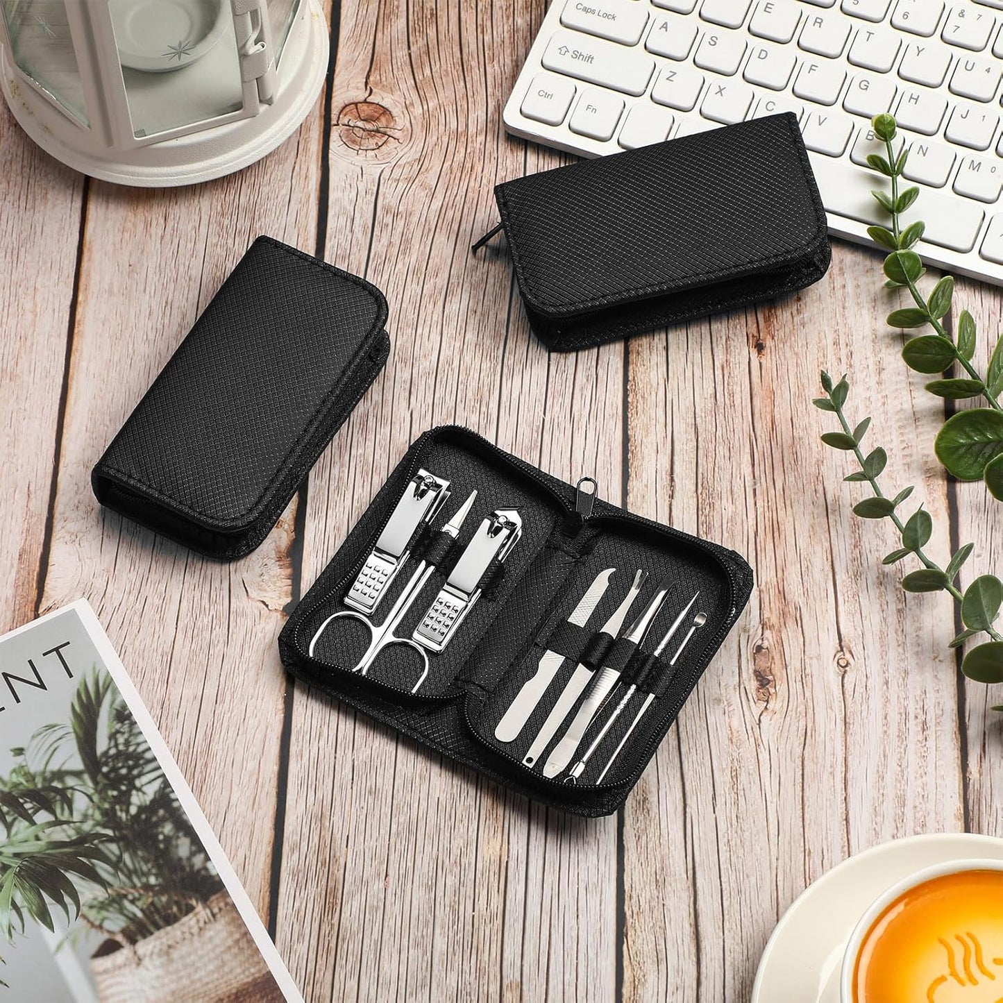 Coume 24 Sets Manicure Set Bulk Rad Tech 8 in 1 Nail Clippers Kit Luxurious Travel Case Stainless Steel Nails Care Tool Office Gift for Coworker Nurse Practitioner Week Christmas(Black)