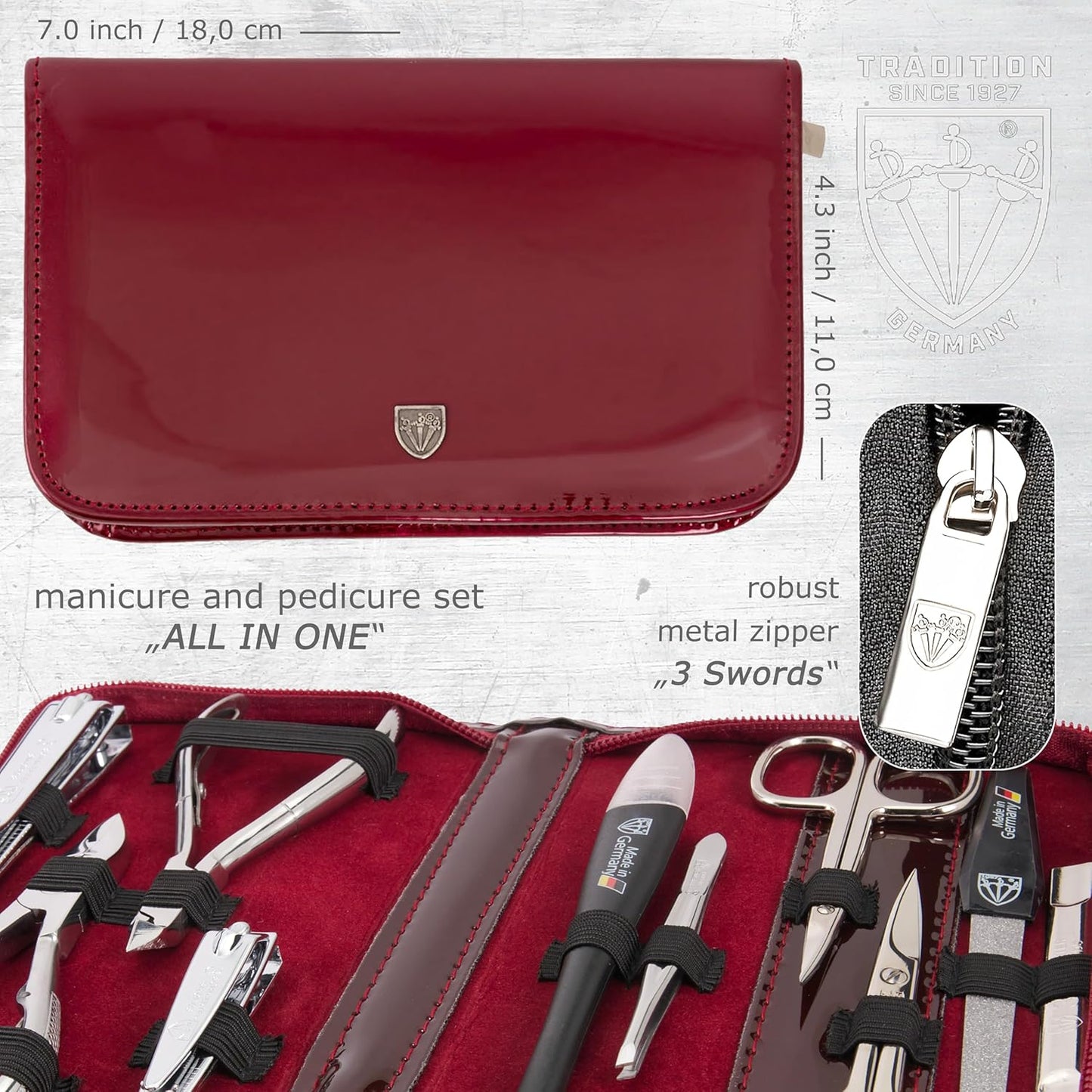 3 Swords Germany - brand quality 10 piece manicure pedicure grooming kit set for professional finger & toe nail care scissors clipper fashion leather case in gift box, Made by 3 Swords (6226)