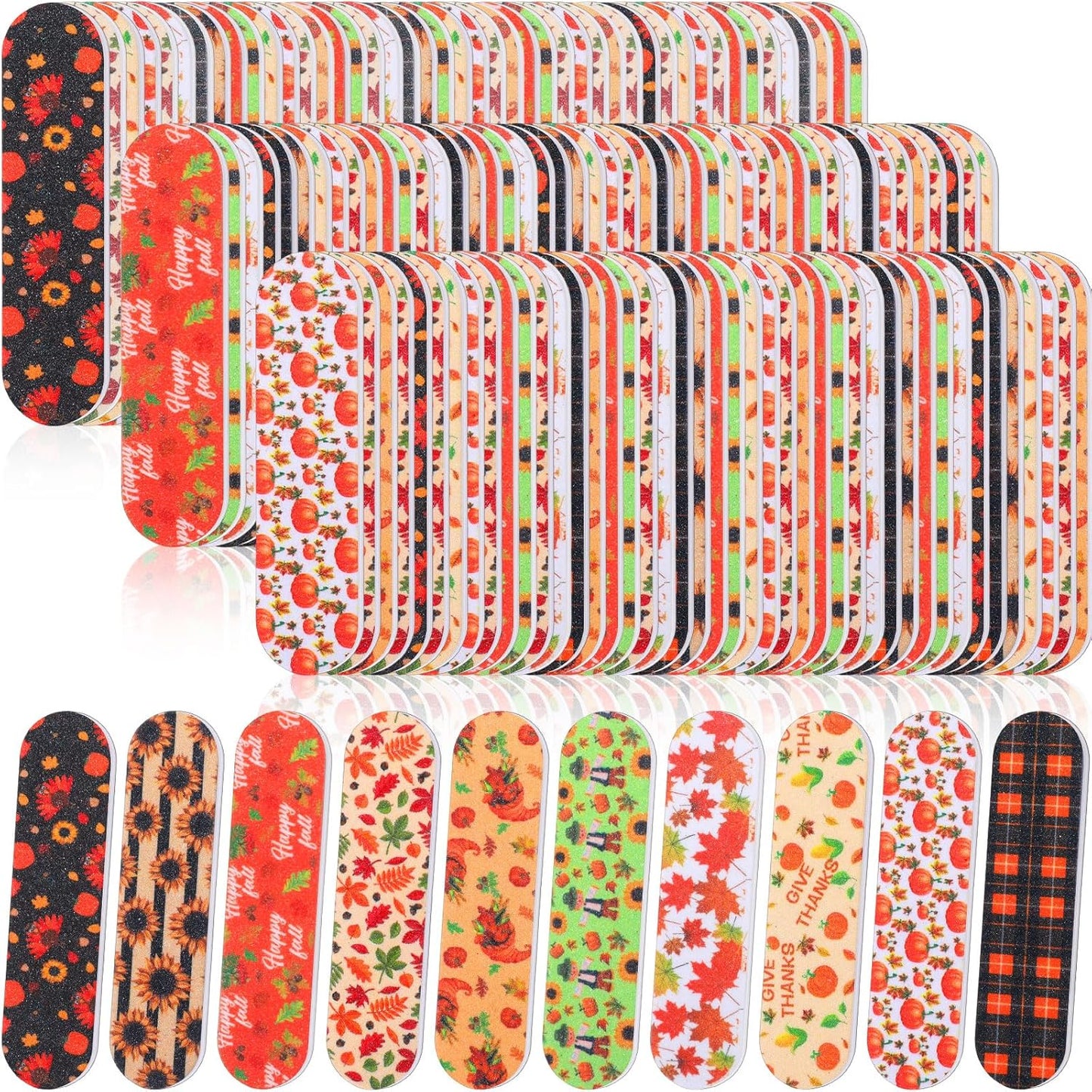 Lasnten 200 Pcs Thanksgiving Mini Nail Files Thanksgiving Gifts for Women Autumn Pumpkin Double Sided Emery Board Nail File Bulk Fall Harvest Pumpkin Manicure Tools for Party Favor Goodie Bag Filling