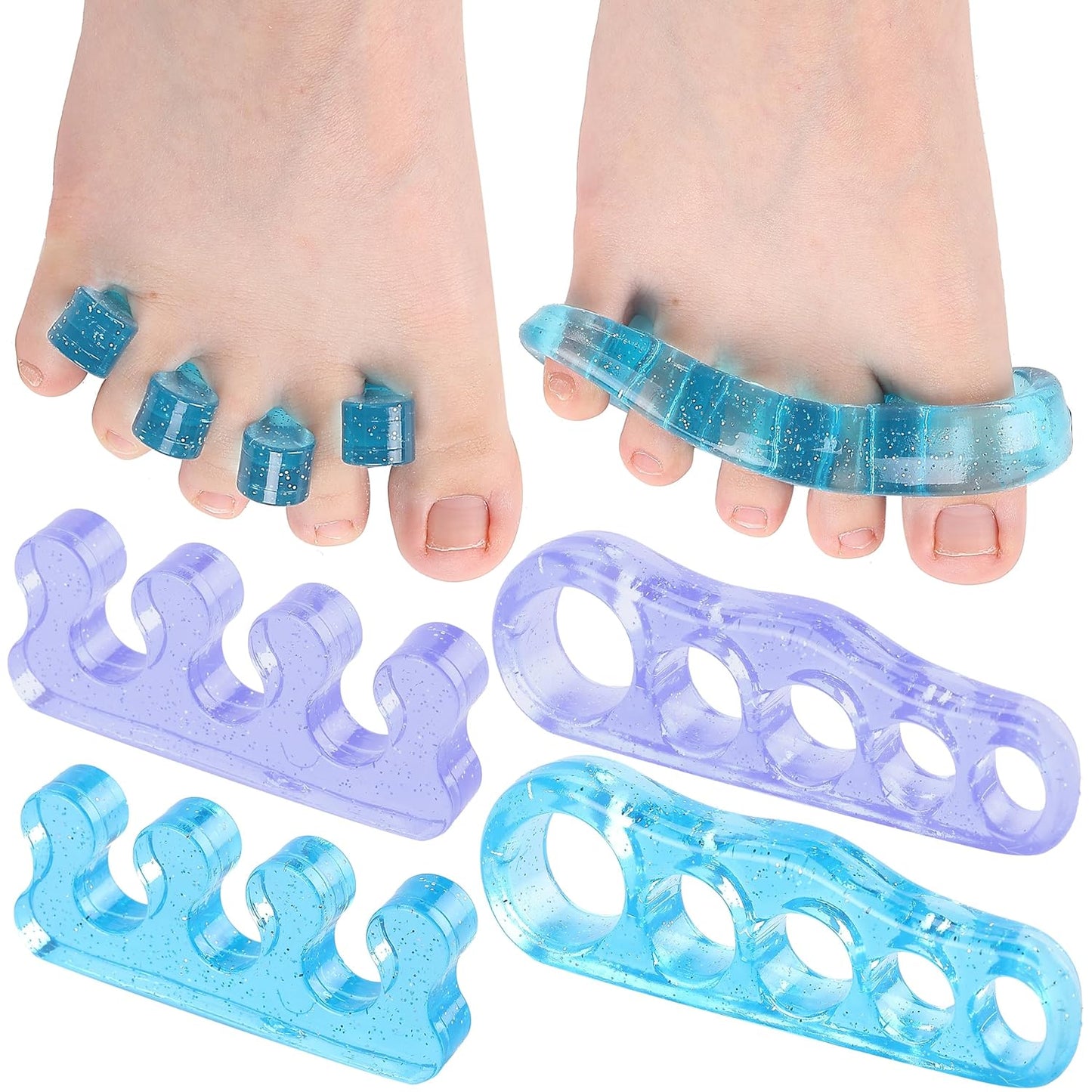 Dr. JK- ToePal Gel Toe Separator, 4 Pairs, Toe Spacers, Bunion Corrector, Blue & Purple, Christmas Gifts