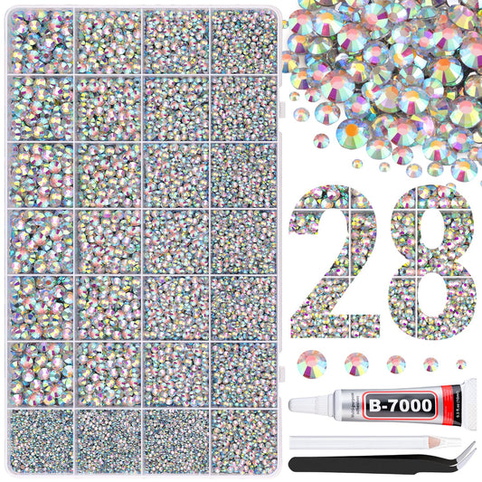 30000Pcs Resin Rhinestones for Bedazzling with B7000 Jewelry Glue, AB Flatback Gems Rhinestones for Crafting, Clothing Tumblers Mugs Shoes Fabric Decor Nail Art