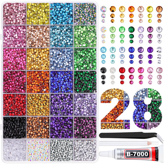 30000Pcs Resin Rhinestones for Crafting, Multicolor 2/3/4mm Flacktback Gems with 1Pcs B7000 Jewelry Glue, Bedazzling Crystal for DIY Crafts Clothing Tumblers Mugs Shoes Fabric Nail Art