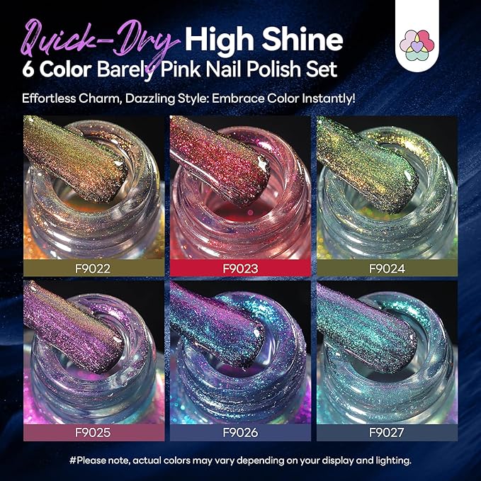 SAVILAND Color Artistry Chameleon Nail Polish Set: 12-Free Holographic Nail Polish Quick Dry 6 Colors Ultra Chrome Color Shifting Fingernail Polish Set Metallic Galaxy Nail Art DIY Gift For Women