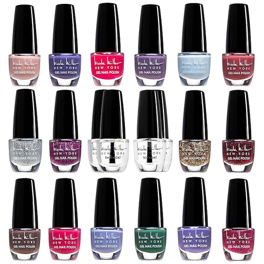 Nicole Miller Gel Nail Polish Set - Long Lasting Gel Fingernail and Toenail Polish for Women and Girls, Glossy and Bright Colors