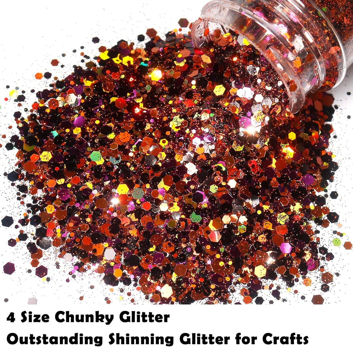 Renfio Orange Purple Black Chunky Glitter,Mixed Holographic Glitter for Helloween,1.76oz/50g Iridescent Hexagon Sequin for Snowglobe Tumbler,Resin,Craft,Nail,Face,Hair,Festival Decor,Ornament