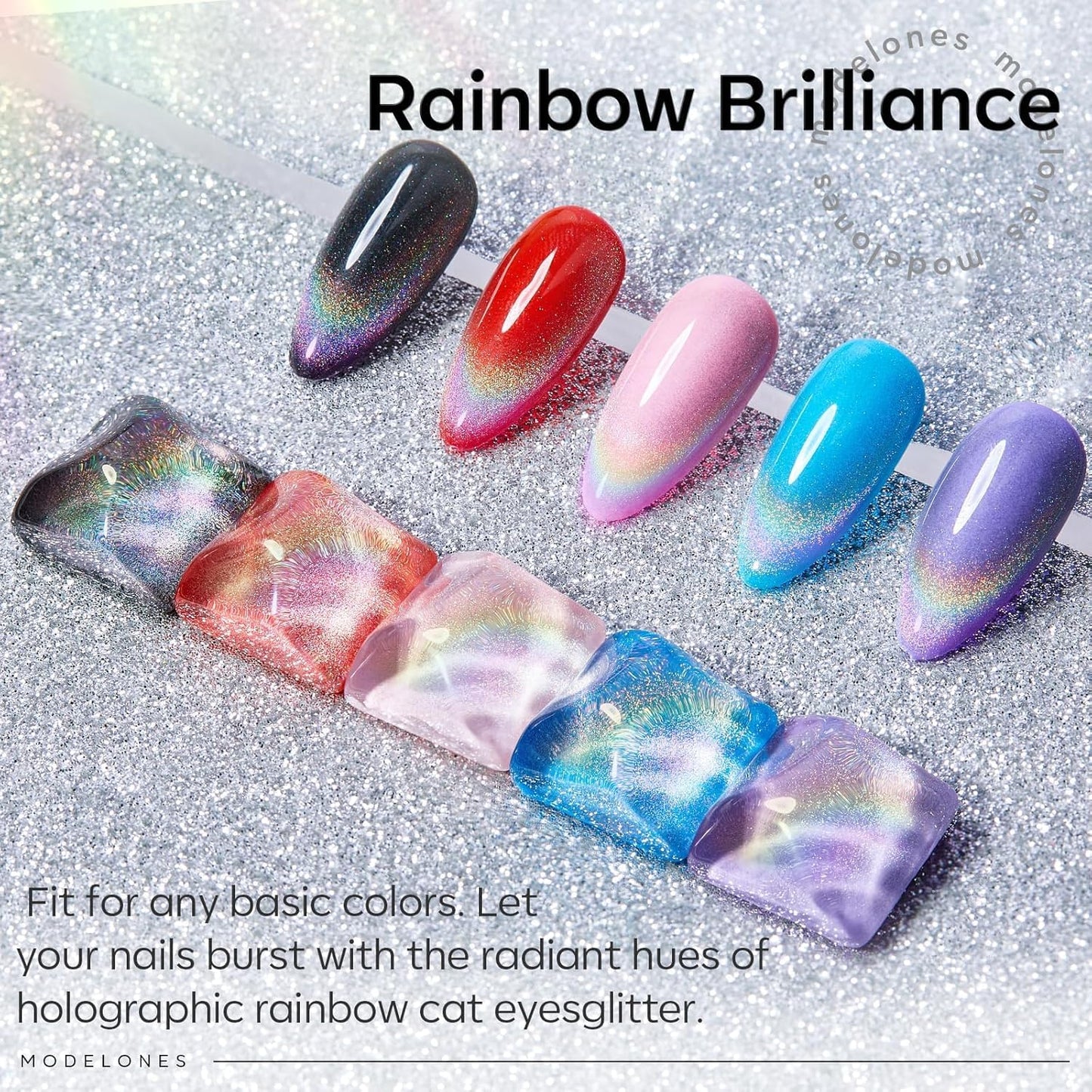 modelones Cat Eye Gel Nail Polish,Glitter Purple Gel Polish with Magnet Magentic Cateye Gel Polish Soak Off Led Reflective Gel Top Coat Manicure Salon DIY Gifts