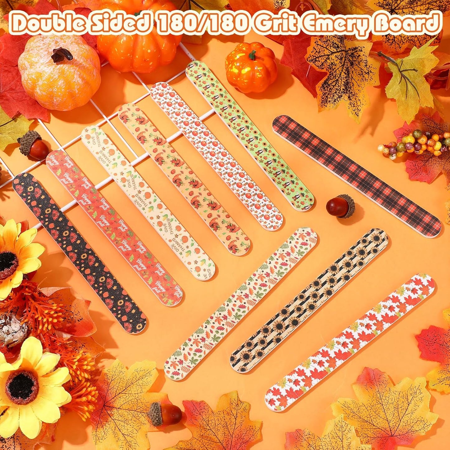 100 Pcs Thanksgiving Nail Files Gift Bulk for Women Fall Nail Files 7 Inch Large 180 Grit Double Sided Emery Boards for Natural Nails Fall Harvest Manicure Tools for Adults Party Supplies