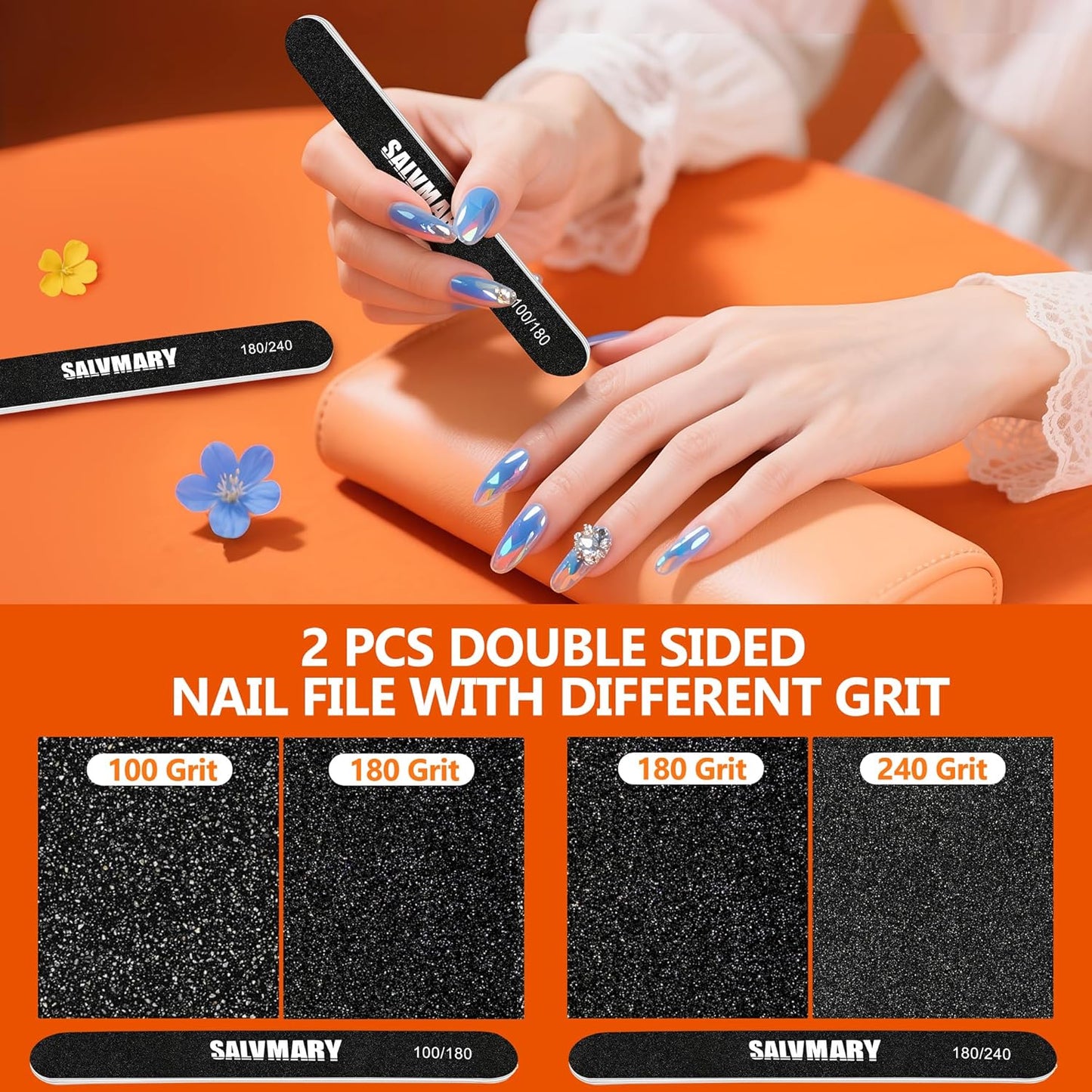 Nail Files and Buffers Set, 100/180 & 180/240 Grit Double Sided Emery Boards Nail File and Nail Buffer Blocks for Nails Manicure Tools Kit 4Pcs