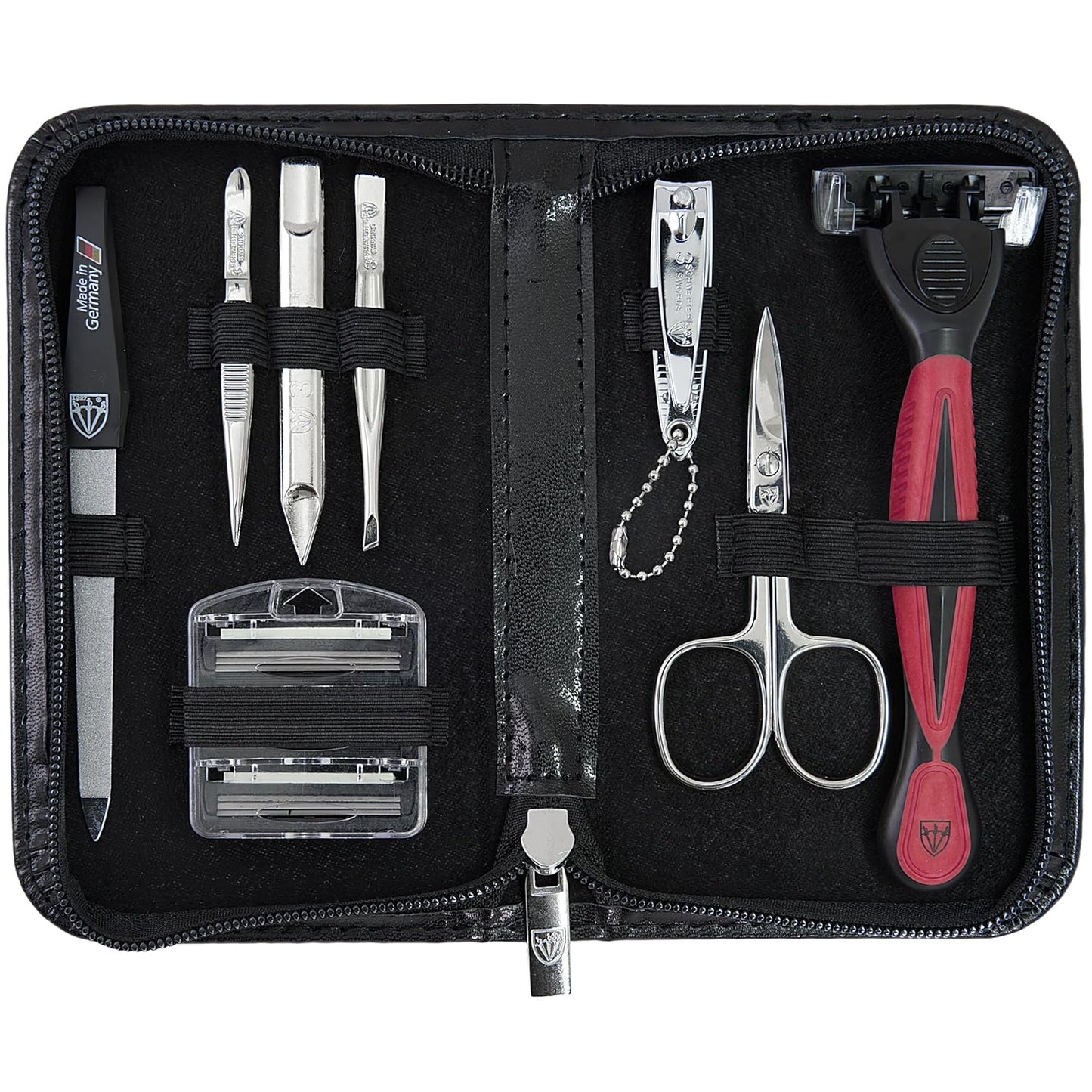 3 Swords Germany Men's Travel Set – Nail Scissors, Razor and much more in Compact Case, Ideal for Travel and Grooming On the Go