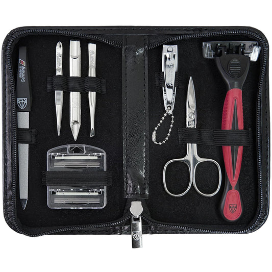 3 Swords Germany Men's Travel Set – Nail Scissors, Razor and much more in Compact Case, Ideal for Travel and Grooming On the Go