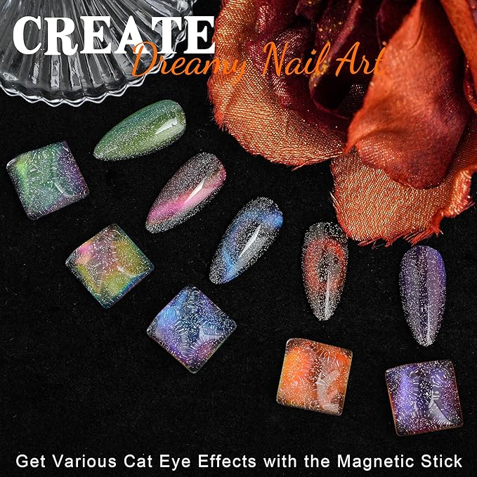 9D Cat Eye Gel Nail Polish, 7.5ml*6 with Magnets Stick, Galaxy Chameleon Effect Silky Cat Eye Nail Gel Soak Off Nail Art Salon Manicure Home Ladies Gift Nail Art DIY at Home Diy