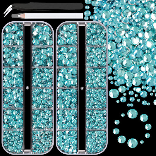 Resin Rhinestones for Crafting, 2 Boxes Lake Blue Flatback Crystals for Bedazzling Crafts DIY Nail Art Deco, Non Hotfix Bulk Gems for Tumbler Shoes Clothing Fabric Face Makeup