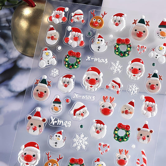 Christmas Nail Art Stickers 5D Exquisite Embossed Nail Decals Christmas Tree Santa Claus Snowflake Xmas Nail Design Winter Nail Supplies Christmas Holiday Nail Decorations for Women Girls 1 Sheets