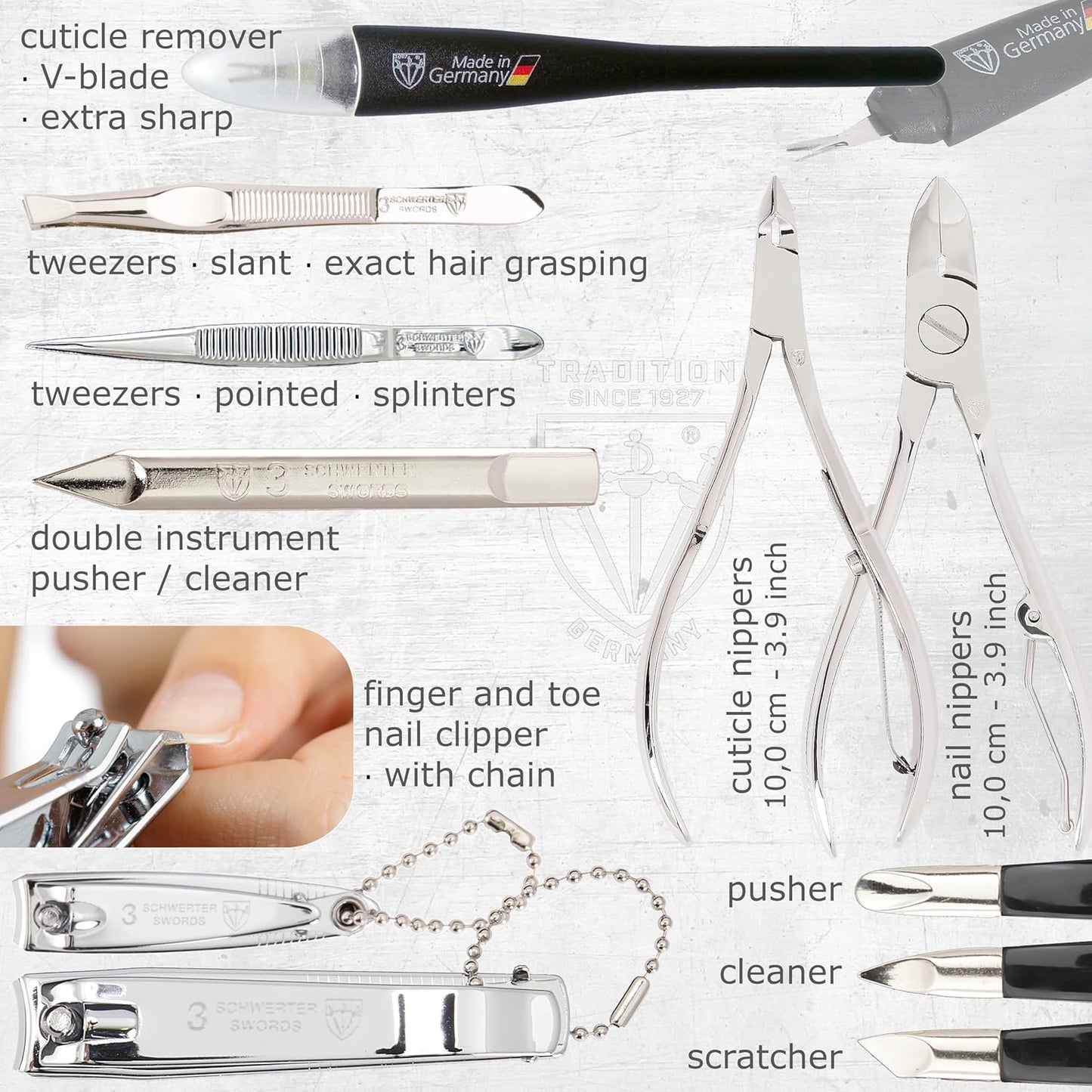 3 Swords Germany - brand quality 16 piece manicure pedicure grooming kit set fashion leather case mint, Made in Germany