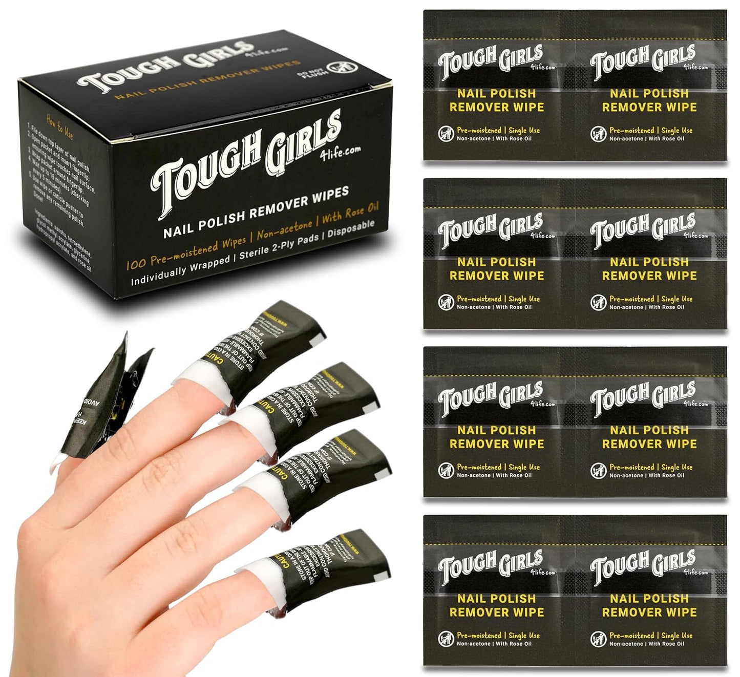 | Nail Polish Remover Wipes | 100% Non-Acetone | Secure Adhesive Strip | Rose Oil | Pre-moistened 2-Ply (100 Pack)