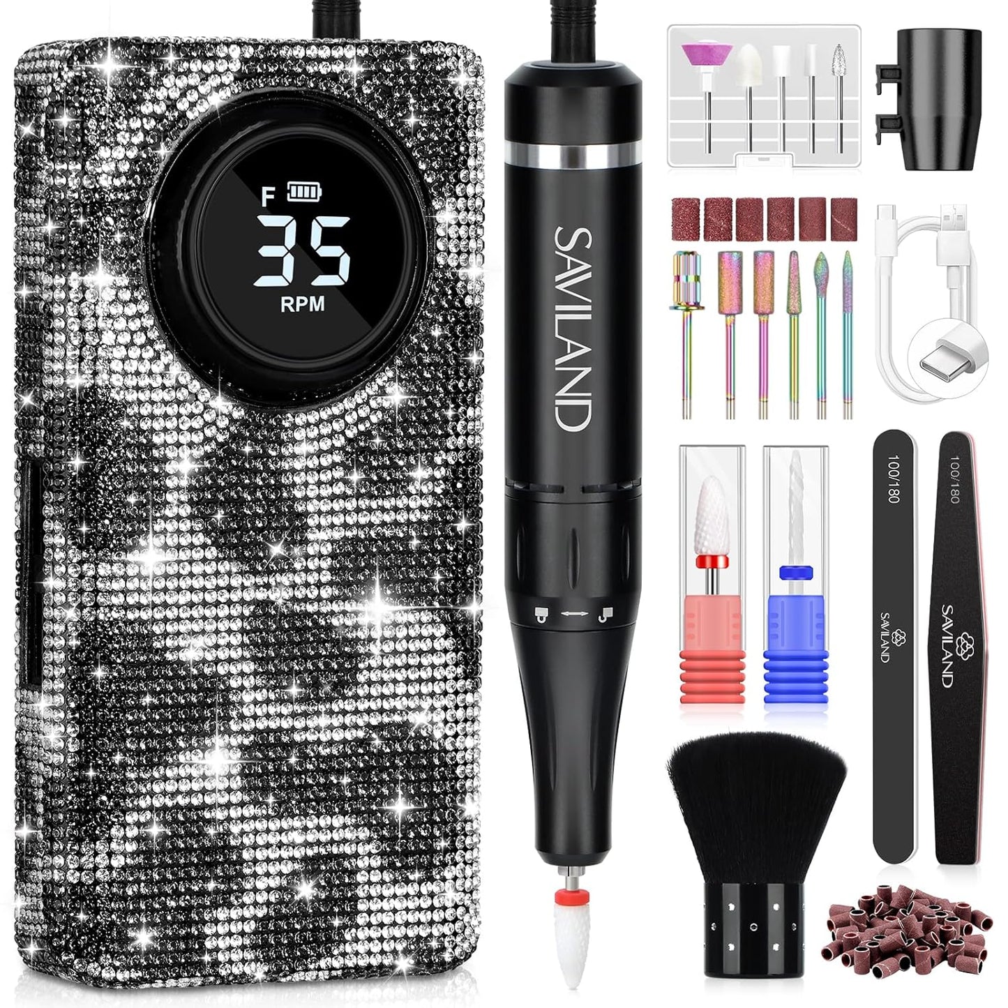 SAVILAND Acrylic Nail Drill Machine: 2024 Latest Collection Diamond Shiny Nail Drill Professional E-File Rechargeable Electric Filer Acrylic Removal Ceramic Bits Expert Salon Use Manicure Pedicure