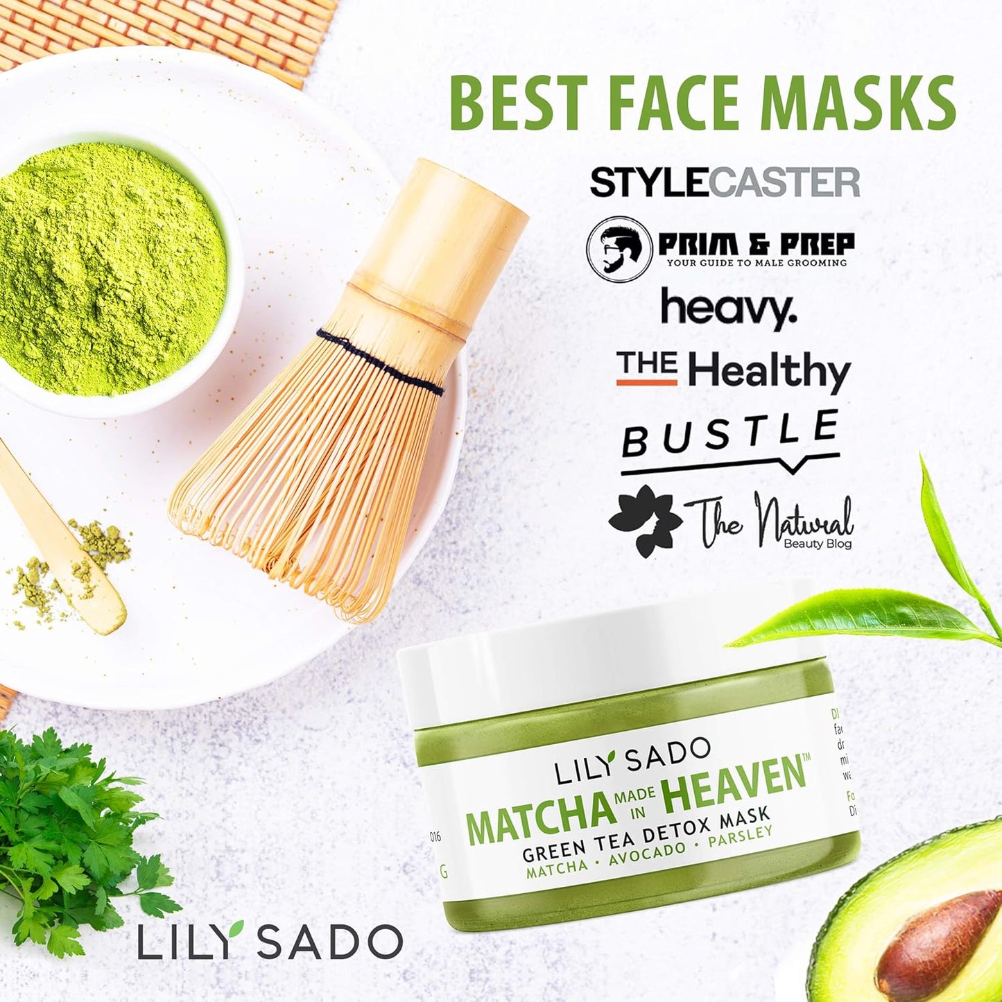 LILY SADO MATCHA MADE IN HEAVEN™ Green Tea Matcha & Avocado Face Mask - Natural Organic Vegan Facial Mask - Anti-Aging Antioxidant Defense Against Acne, Blackheads & Wrinkles – Get Visible Results