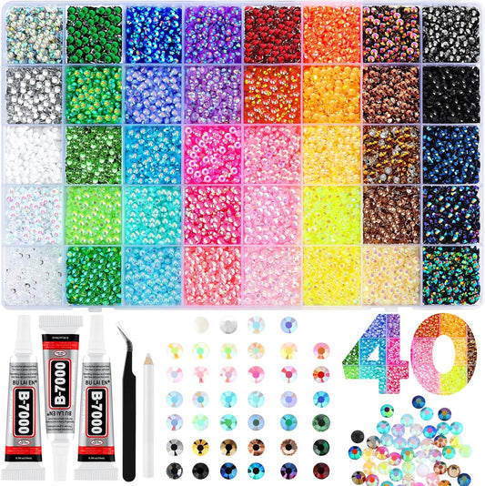Zefy 40 Colors Resin Jelly Rhinestones for Bedazzling, 4mm 19000 Pcs Flatback Gems for Crafting, Bedazzling Kit with 3Pcs B7000 Glue for Clothing Shoes Nail Book Diamond Art