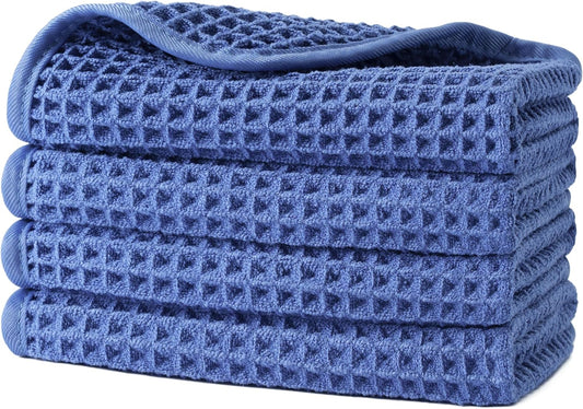 POLYTE Microfiber Lint Free Washcloth Face Towel, 13 x 13 in, 4 Pack (Waffle Weave)