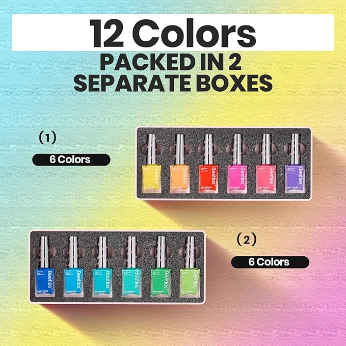 Beetles Neon Nail Polish Set - Quick Dry Nail Polish Kit 12 Colors Hot Pink Green Blue Yellow Red Regular Air Dry Fingernail Polish Pack for Women Christmas Gift Beetles Cocktails 12 Colors