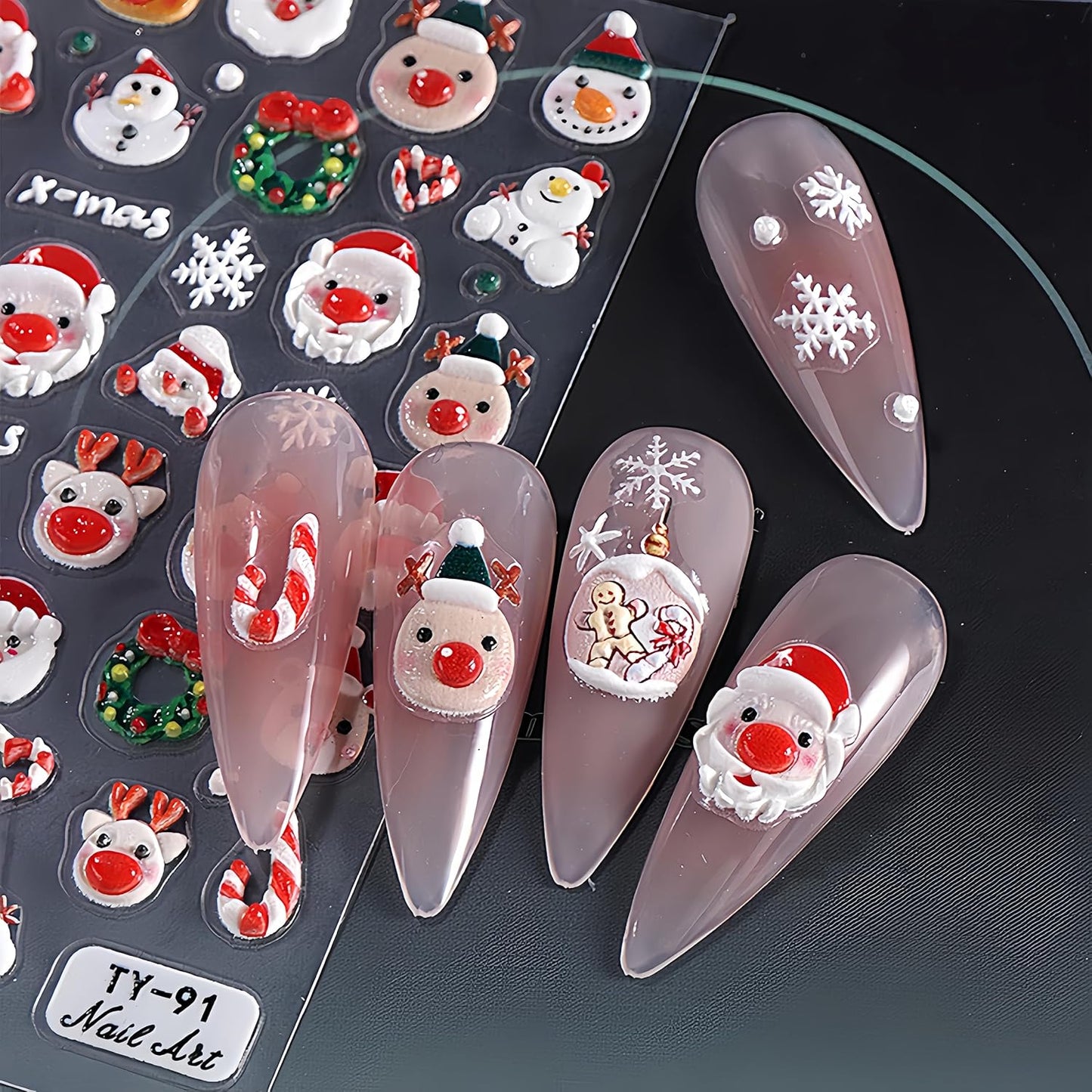 Christmas Nail Art Stickers 5D Exquisite Embossed Nail Decals Christmas Tree Santa Claus Snowflake Xmas Nail Design Winter Nail Supplies Christmas Holiday Nail Decorations for Women Girls 1 Sheets