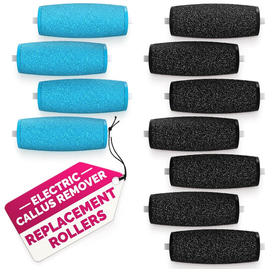 11 Pcs Replacement Rollers for Electric Foot Callus Remover Tool - 7 Extra Coarse & 4 Regular Coarse Refill Heads (1.92 x 0.65 Inches), Micro-Diamond Crystals - Compatible with Amope Pedi Perfect Pro