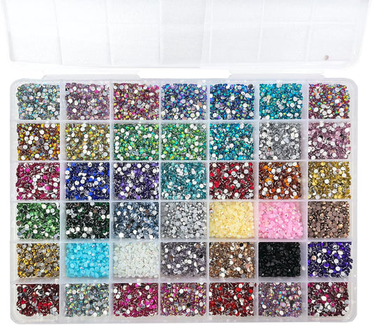 10000Pcs Nail Art Rhinestones, BetterJonny 42 Colors 4mm Round Nail Flatback Rainbow Gems Set AB Glitter Flat-Bottomed Rhinestone for Crafts Decoration and Jewelry Making