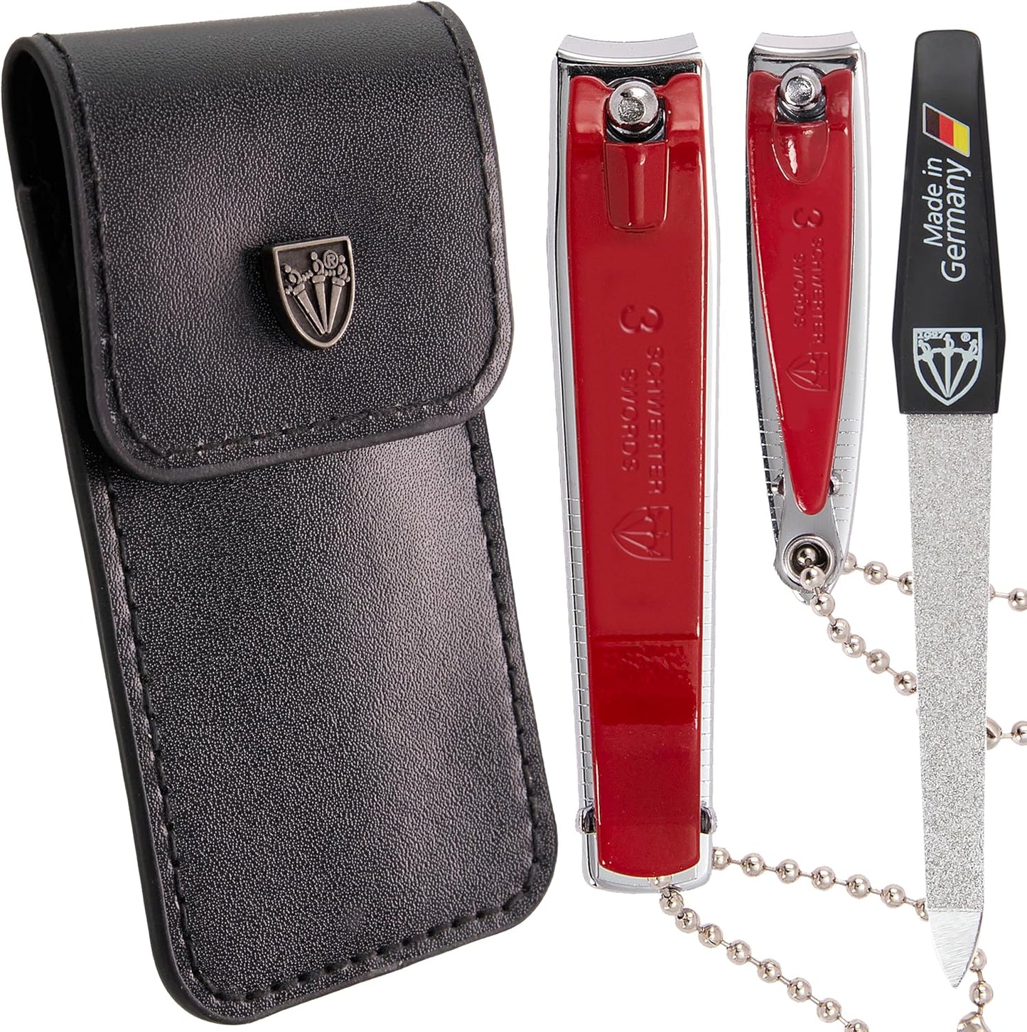 3 Swords Germany – Brand Quality fingernail & toenail Clipper, Manicure, Pedicure Nail Care by with Metal Nail File and case, red Edition