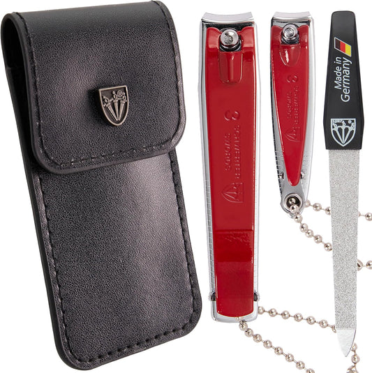 3 Swords Germany – Brand Quality fingernail & toenail Clipper, Manicure, Pedicure Nail Care by with Metal Nail File and case, red Edition