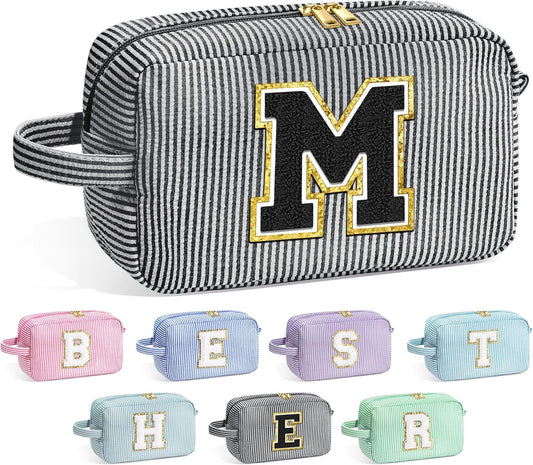 YOOLIFE Preppy Stuff Tween Girls Gifts - Teen Girl Gifts, Gifts for Teen Girl, Year Old Girl Gifts, Personalized Birthday Gifts for Girls, Monogram Initial Makeup Bag for Teens Girls Kids M