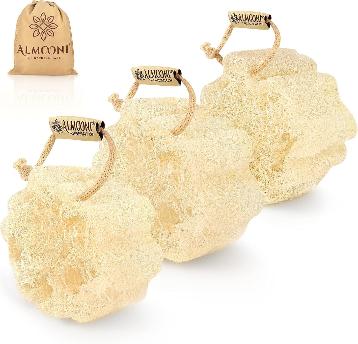 Almooni Mini Natural Loofah Sponge - Real Egyptian Shower Exfoliating Loofah - Small Loofah Scrubber for The Perfect Grip - 3 Count(1 Pack)