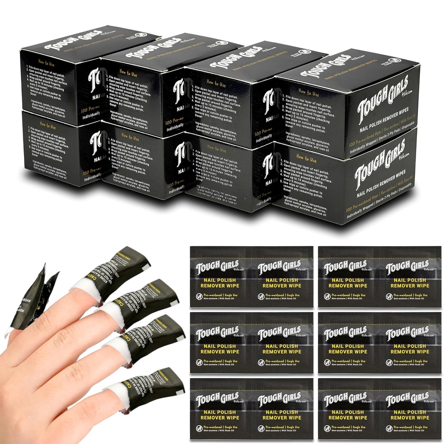 | Nail Polish Remover Wipes | 100% Non-Acetone | Secure Adhesive Strip | Rose Oil | Pre-moistened 2-Ply (800 Pack)