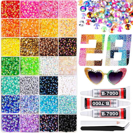 13000Pcs Resin Rhinestones with B7000 Jewelry Glue for Crafting, Multicolors 4mm Non Hotfix Flatback Gems, Bedazzling Crystal for DIY Crafts Clothing Tumblers Mugs Shoes Fabric Decor Nail Art
