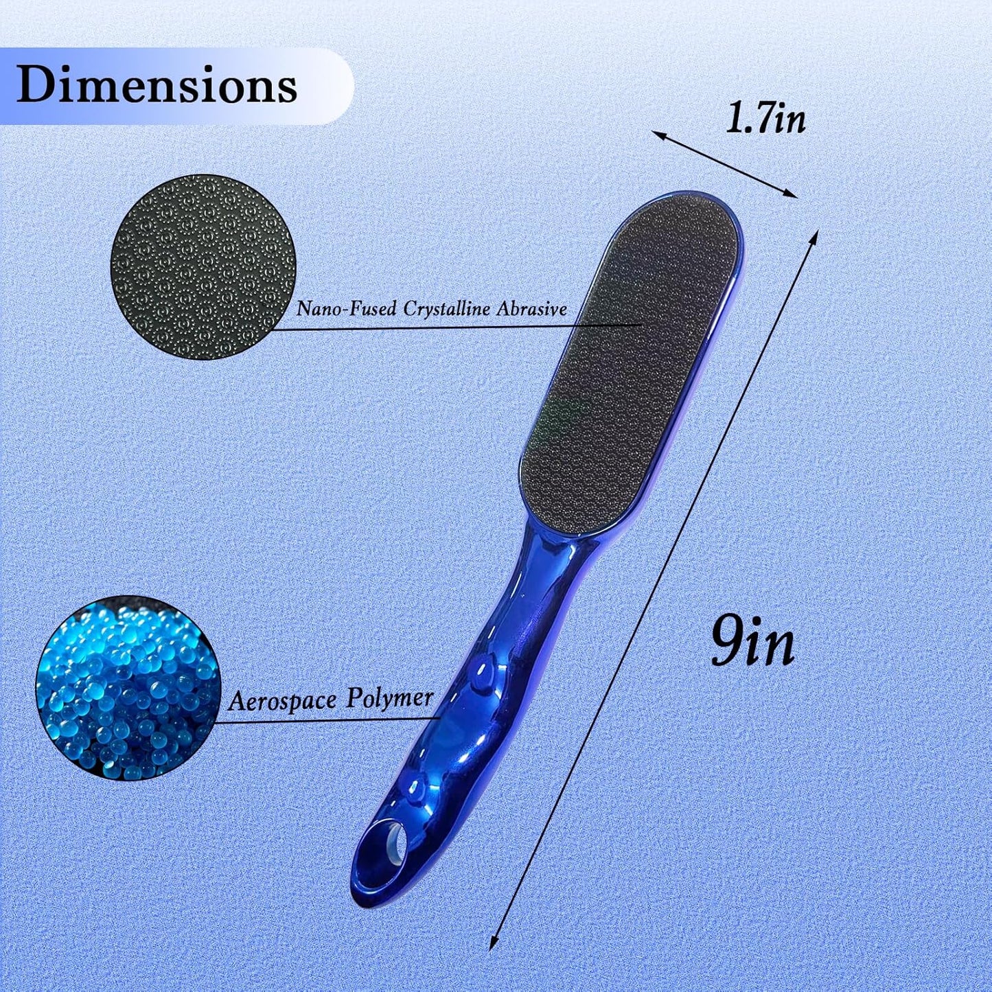 Hard Skin Remover Nano Glass Foot File with Non-Slip Ergonomic Handle, Professional Veinsgrain Foot Care Pedicure Tools for Smooth Feet (Blue)
