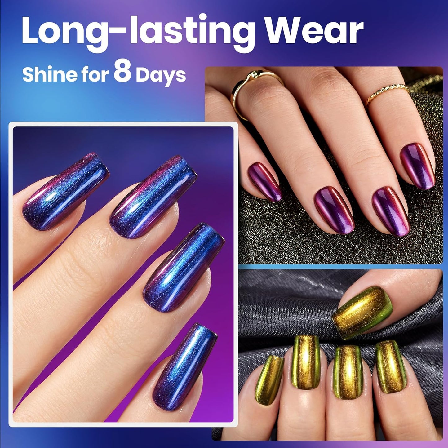 Beetles Chrome Nail Polish Set - Chameleon Holographic Ember 6 Colors Quick Fast Dry Metallic Nail Polish Long Lasting DIY Fingernail Art Home Salon Christmas Gifts for Girls Women