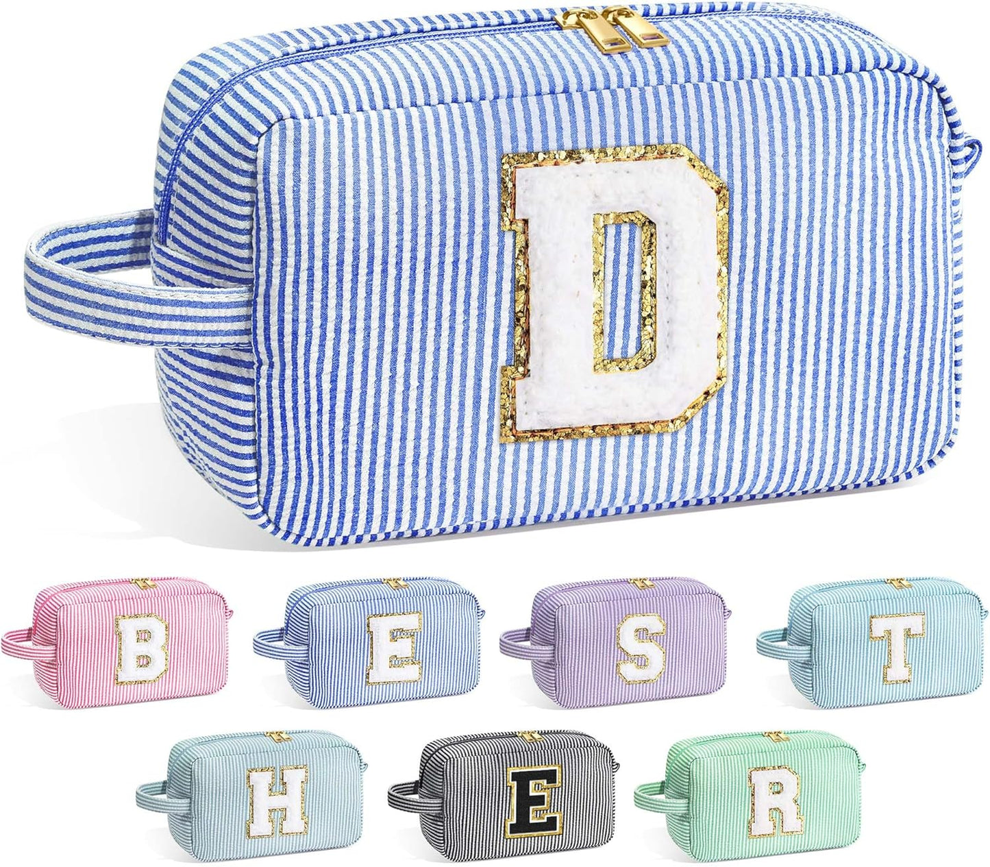 YOOLIFE Graduation Gifts for Girls Teen Girls - Monogrammed Initial Blue Makeup Bag, Graduation Party Favor, Personalized Preppy Stuff Dance Gifts for Teen Girls Kids, Birthday Gifts for Girls D