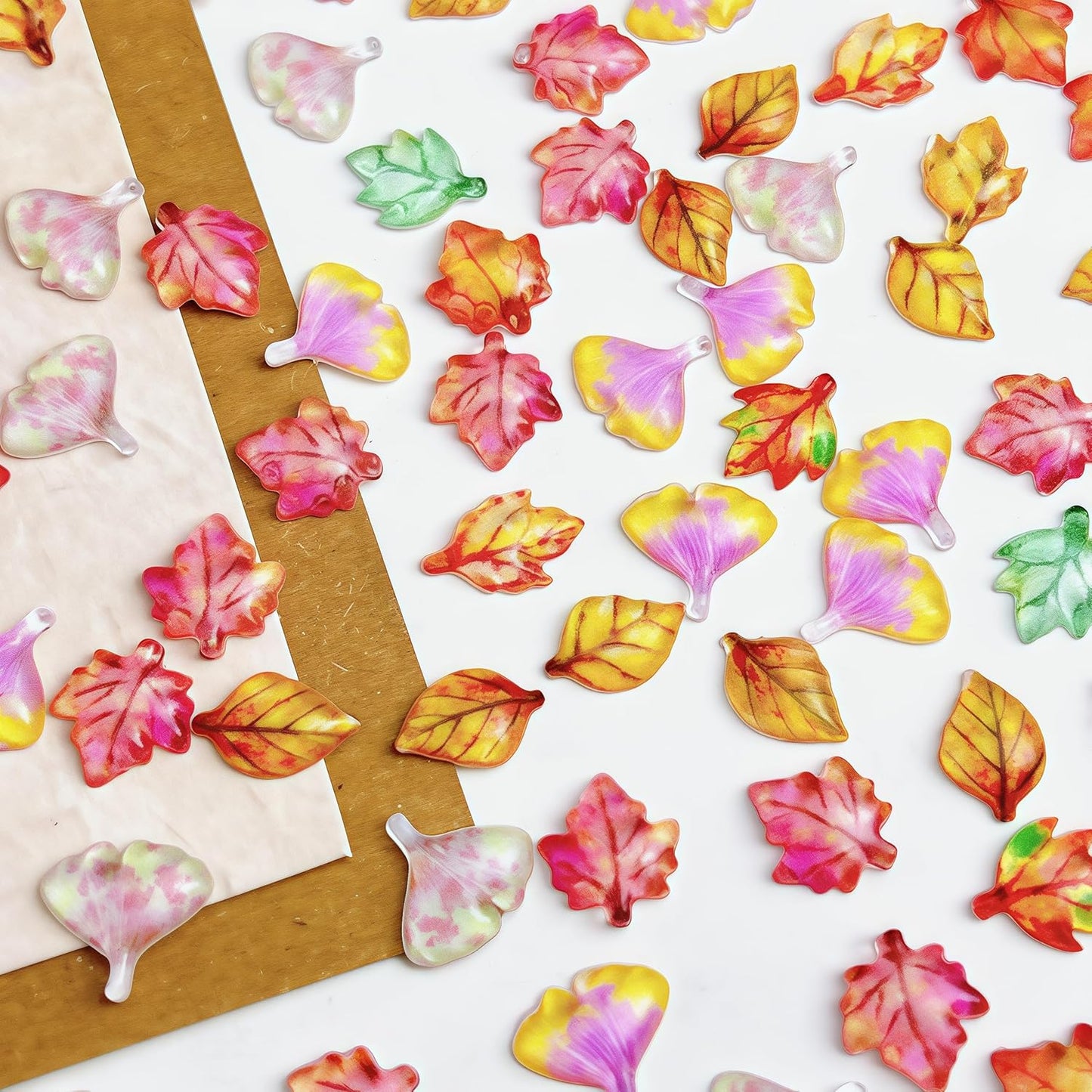 100 Pcs Fall Nail Art Charms Multi Shape Resin Maple Leaves Nail Charms 3D Flat Back Autumn Maple Leaf Ginkgo Leaf Design Nail Art Rhinestones Jewelry for DIY Thanksgiving Nail Decoration