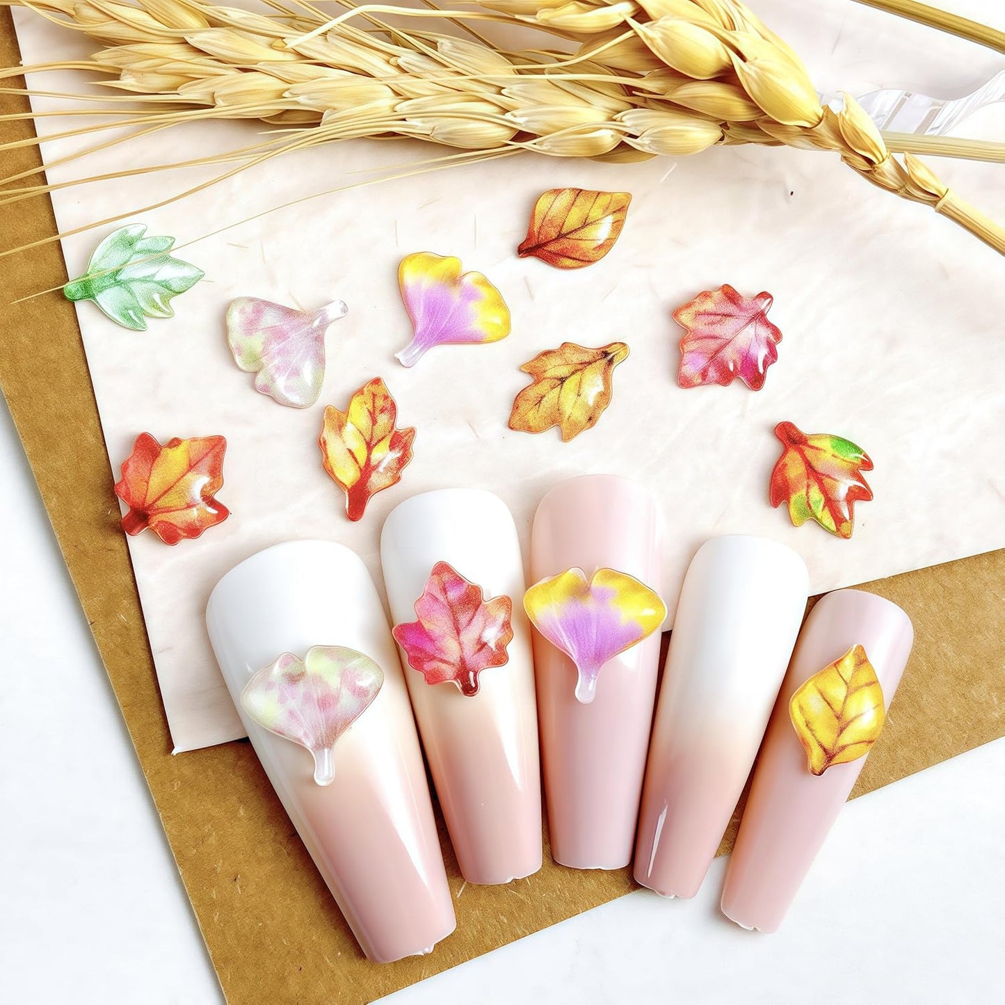 100 Pcs Fall Nail Art Charms Multi Shape Resin Maple Leaves Nail Charms 3D Flat Back Autumn Maple Leaf Ginkgo Leaf Design Nail Art Rhinestones Jewelry for DIY Thanksgiving Nail Decoration