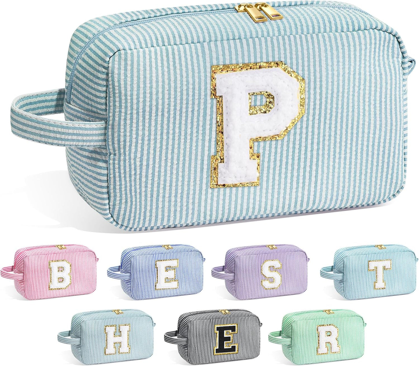 YOOLIFE Initial Makeup Bag - Personalized Monogram Cute Makeup Bags, Girls Toiletry Bag Pouch, Make Up Case for Women Her Best Friend Friendship Sister Teacher, Birthday Gifts for Women P