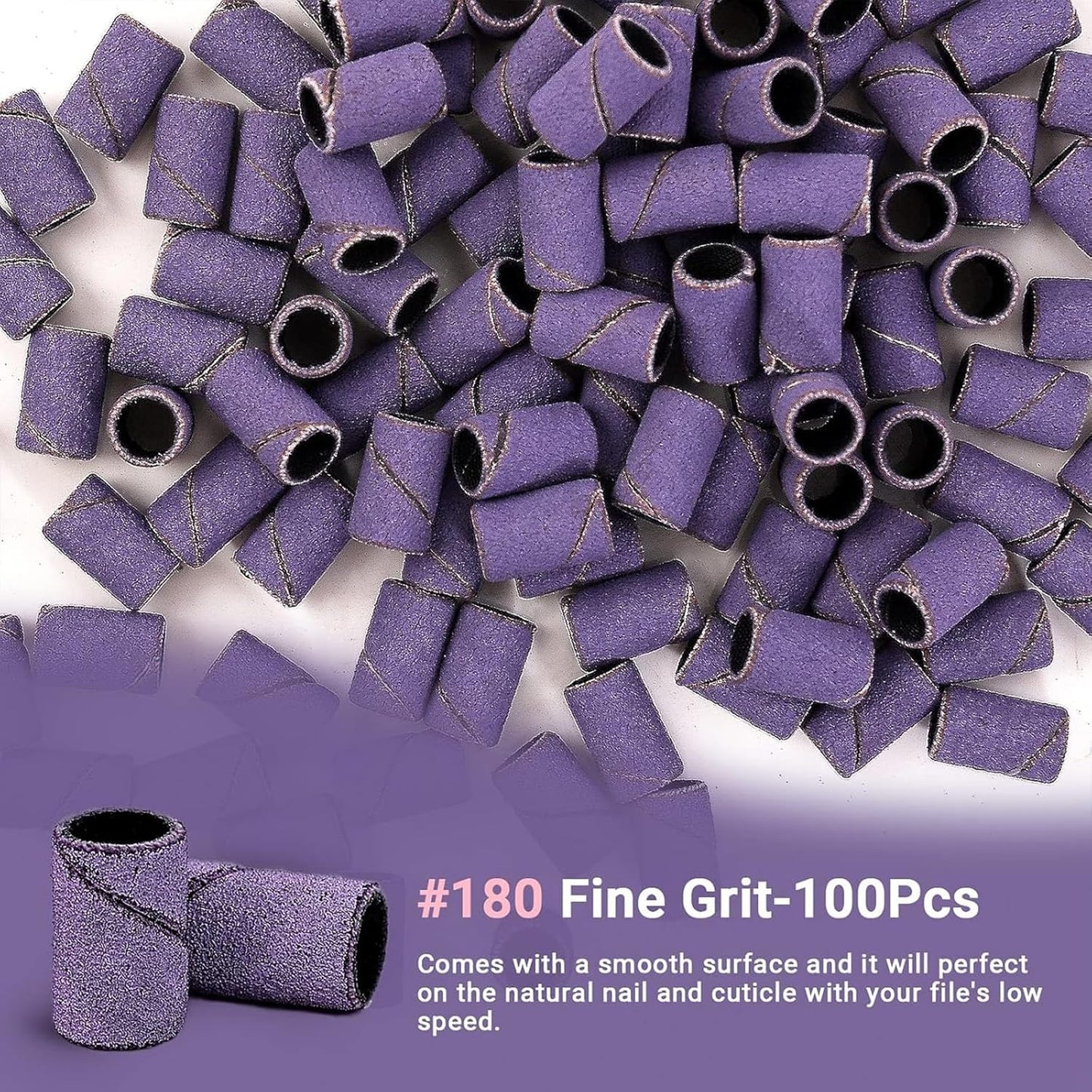 MelodySusie 100 Pcs Nail Drill Bits Sanding Bands for Nail Drill 180 Fine Grit Nail File Sanding Bands for Acrylic Nails Gel Manicures and Pedicure